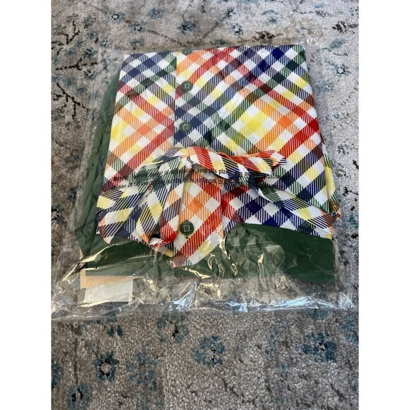 Unique Vintage Smak Parlour 1970s Green & Rainbow Gingham Mini Shirt Dress XS - Picture 10 of 11